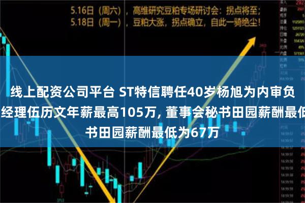 线上配资公司平台 ST特信聘任40岁杨旭为内审负责人, 总经理伍历文年薪最高105万, 董事会秘书田园薪酬最低为67万